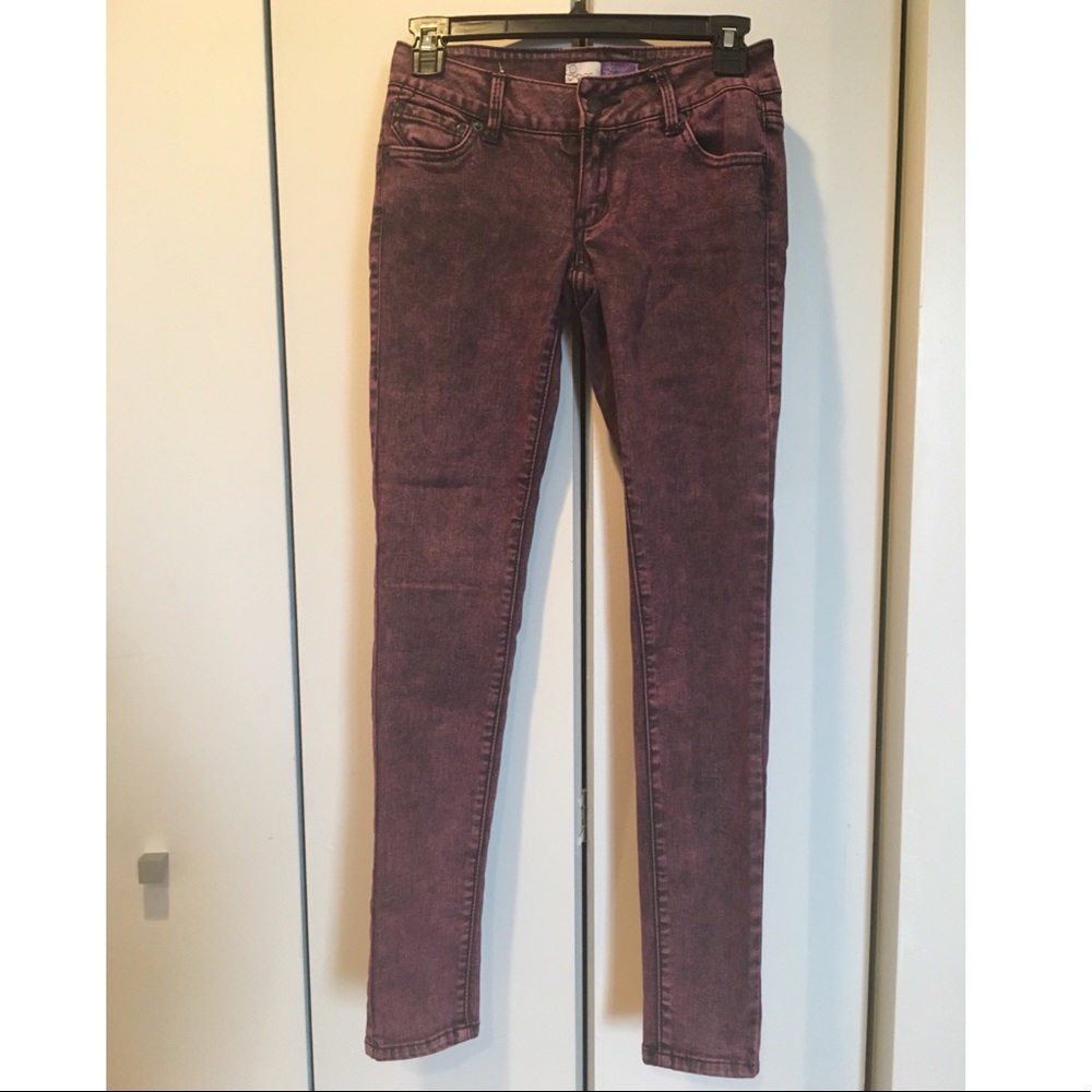 Low rise maroon skinny jeans